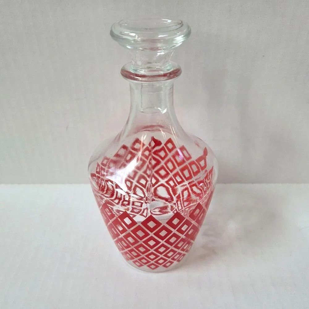 Red Diamond Geometric Liquor Decanter Glass Bottle & Stopper France MCM